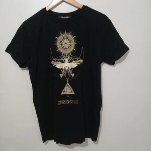 Roberto Cavalli womens xl graphic tshirt gold and black